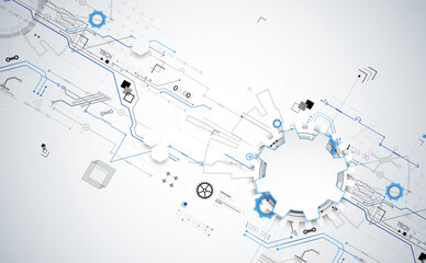 Abstract technology concept. Circuit board, high computer color background. Vector illustration with space for content, web - template, business tech presentation.