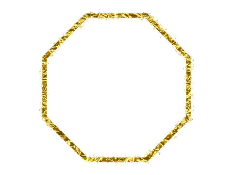 Gold octagon frame, isolated object with transparent background, glitter framing, luxury golden and glowing effect for overlay design element