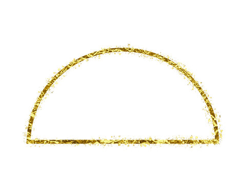 Gold semicirclen frame, isolated object with transparent background, glitter framing, luxury golden and glowing effect for overlay design element