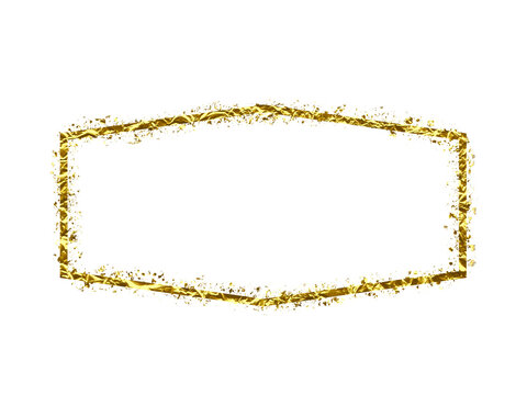 Gold hexagon frame, isolated object with transparent background, glitter framing, luxury golden and glowing effect for overlay design element