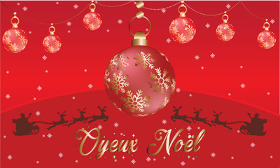 Merry Christmas in French, Joyeux Noël. Vector handwritten lettering cards set.