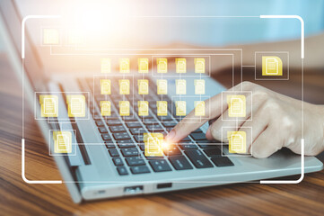 Businesspeople using computer software for document data management