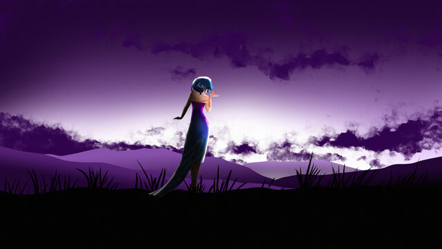 anime girl stand alone digital art