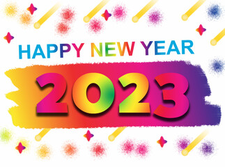Fototapeta na wymiar 2023 Happy New Year Colourful Design