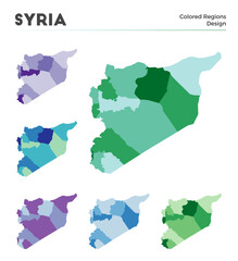 Syria map collection. Borders of Syria for your infographic. Colored country regions. Vector illustration.