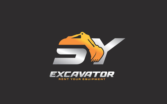 SY logo excavator for construction company. Heavy equipment template vector illustration for your brand.