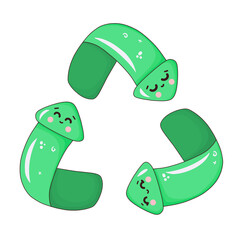 Recycle symbol cute kawaii illustration isolated on transparent background 