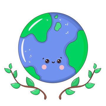 Kawaii earth isolated on transparent background 