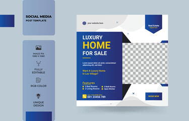 Luxury Home Sale Social Media post, Square flyer Web Banner Design Template. Real estate Instagram social media post web banner. home sale. house sale