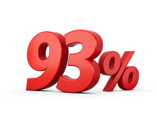 3d Red 93% Ninety three Percent Sign on White Background 3d illustration