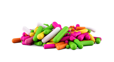 Pile of colorful sprinkles on white background. 3d illustration