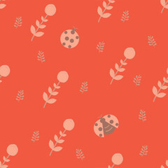 Seamless diaper pattern made of flowers and plants. Plants and ladybugs as elements, suitable for background and wrapping paper design.	