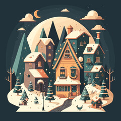 Illustration of a cozy house during winter time