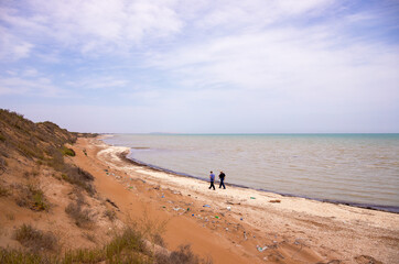 Wild coast of the Caspian Sea.