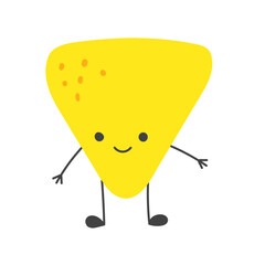Chip Nachos character. Vector hand drawn cartoon kawaii character icon. Mexican food flat illustration
