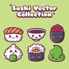 cute Kawaii Sushi vector collection set