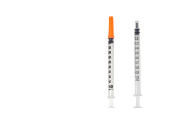 Medical syringe for insulin injections isolated on white