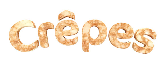 Mot crêpe avec une texture de crêpe sur fond blanc - rendu 3D