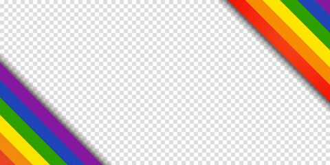 Abstract geometric red, orange, yellow, green, blue and purple ribbon lgbtq color isolated background. Lgbt Pride History Month color background with copy space for text. Transparent vector