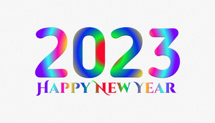 An 3D illustration colorful 2023 Happy New Year congrats. White backdrop. Abstract isolated graphic design template. Creative colorful decoration