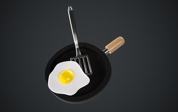 fried egg in a frying pan stylized 3DCG illustration isolated on grey background