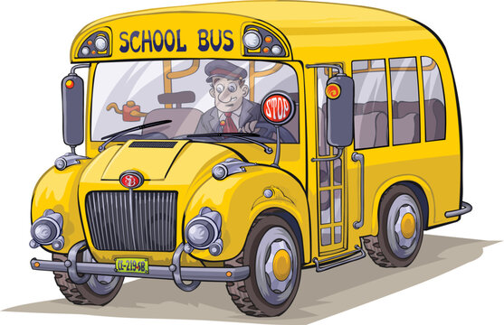 Cartoon image of an old school bus. All is in separate layers, for easy editing.