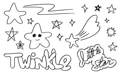 Twinkle twinkle little star inspirational lettering poster. Star doodles collection on white background.