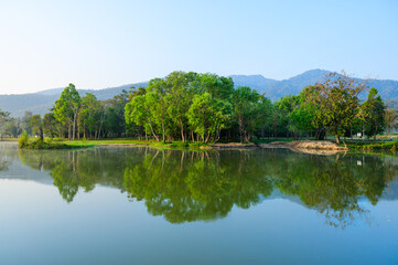 Huay Tueng Thao Lake in the early morning, The lake offers beautiful scenery and fresh air