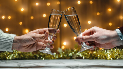 Toast two goblets of Champagne for new year eve