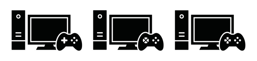 Video game set icon. Game console icon. Computer and joystick icon, vector illustration