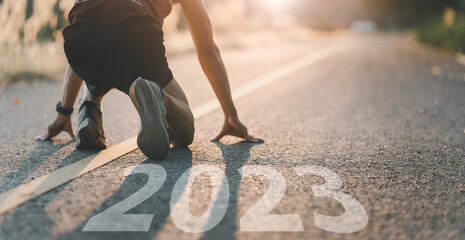 Runners take off. The readiness of leaders, vision and new ideas are beginning in 2023. Concept of...