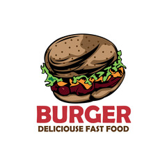 burger and fries. illustration of hamburger hand drawn vector
