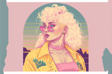 Generative ai 80s and 90s vibes, fashion and style vintage and retro girl illustration