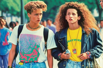 Generative ai 80s and 90s vibes, fashion and style vintage and retro couple