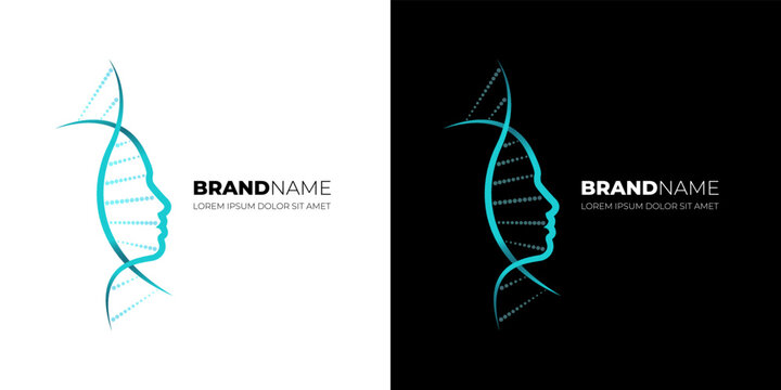DNA molecule with woman face profile for medical beauty care cosmetic logo design. Medicine gene helix structure for regenerate cream and anti-aging vitamin complex logotype. Vector creative concept