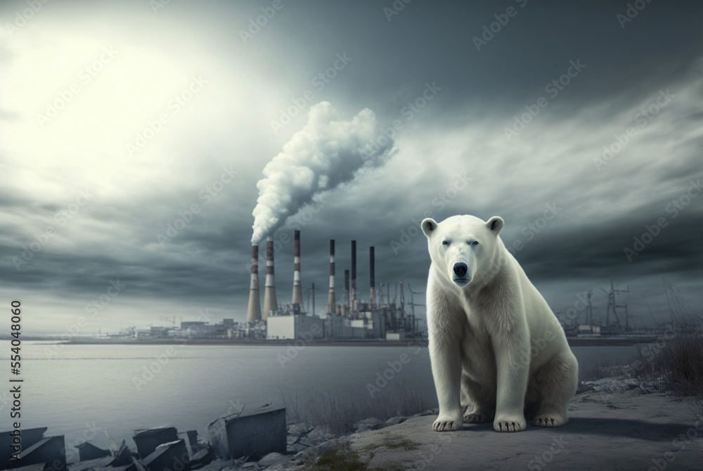 Wall mural generative ai polar bear standing in front of firms