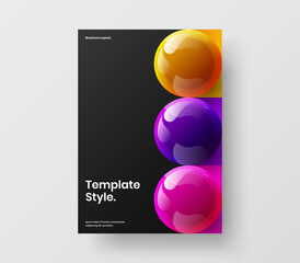 Isolated leaflet vector design template. Clean 3D balls corporate brochure concept.