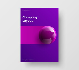 Vivid 3D balls company brochure template. Geometric magazine cover A4 design vector concept.