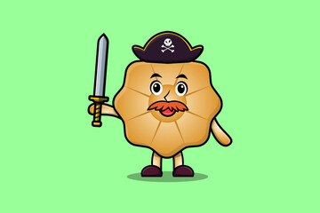 Cute cartoon mascot character Cookies pirate with hat  in modern design