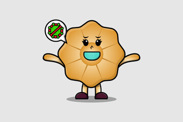 Cute cartoon illustration Cookies using mask to prevent virus in cute modern style design