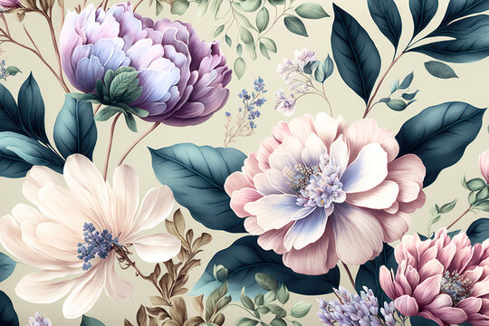 Abstract floral design for prints, postcards or wallpaper. AI
