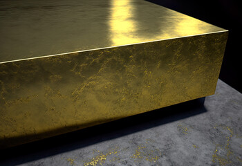 Plate, gold rectangle, clean golden edges, rectangle on concrete, luxury, industry, metallurgy, illustration, digital