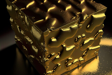 Heavy gold dice, intricate and irregular surface, luxury, golden, perfect form, illustration, digital, technology, computer, tech, texture, pattern, close-up, light