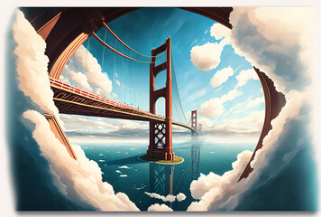 Beautiful Golden Gate Bridge and breathtakingly clean sky in a vertical view. Generative AI - obrazy, fototapety, plakaty