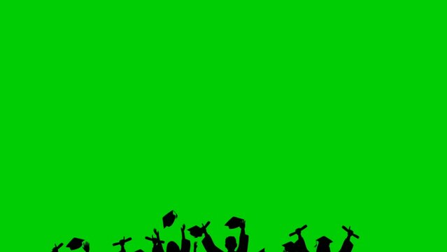 animation of graduation celebrations from school, college, with a green screen background