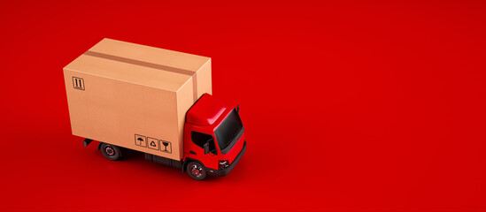 Big cardboard box package on a red truck ready to be delivered © alphaspirit