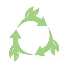 Recycling icon with green leaves around