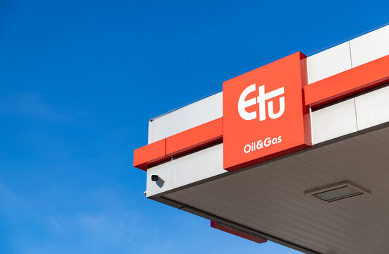 Transylvania, Romania - October 24, 2022: A close-up picture of an ETU gas station.