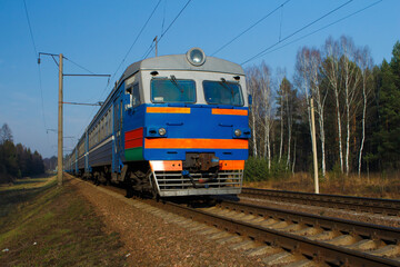 Train locomotive on railway tracks