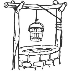 Water Well Vintage Illustration Vector